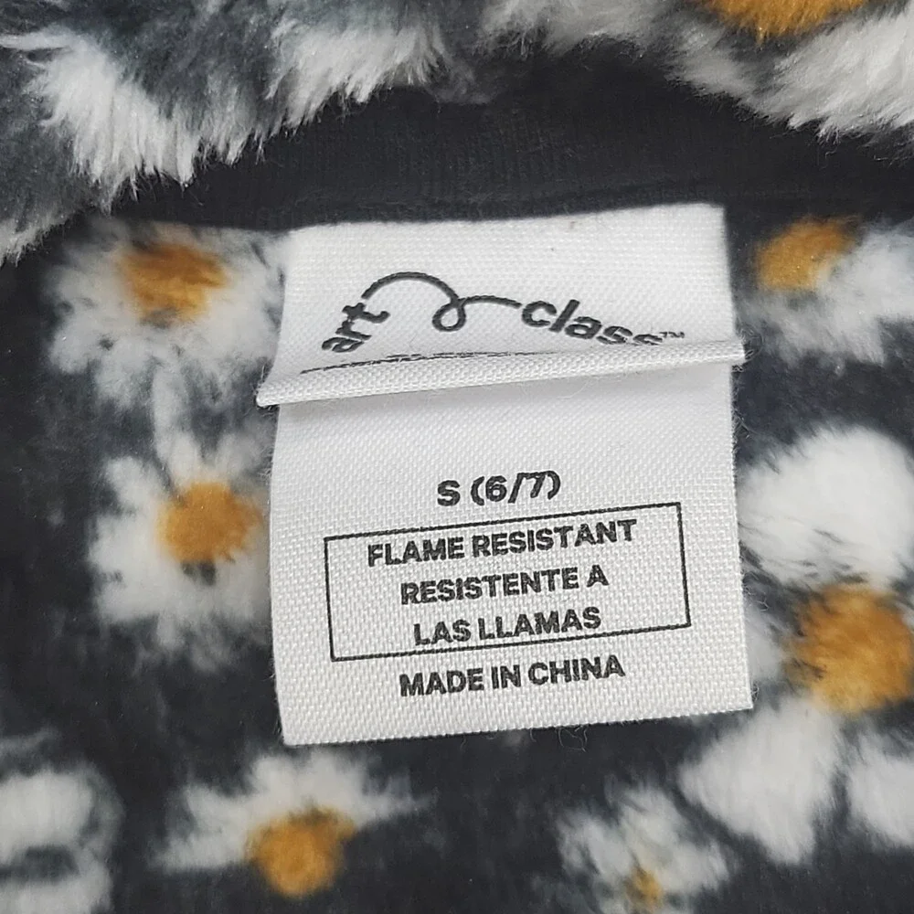 Art Class Girls' Hooded Shearling Pajama Nightgown Black Printed Size Small 6/7